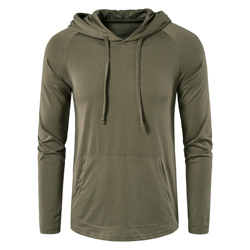 SIR7 سويت شيرت هودي رياضي للرجال SIR7 بأكمام طويلة خفيفة الوزن (أخضر عسكري X-Large) - Image 2